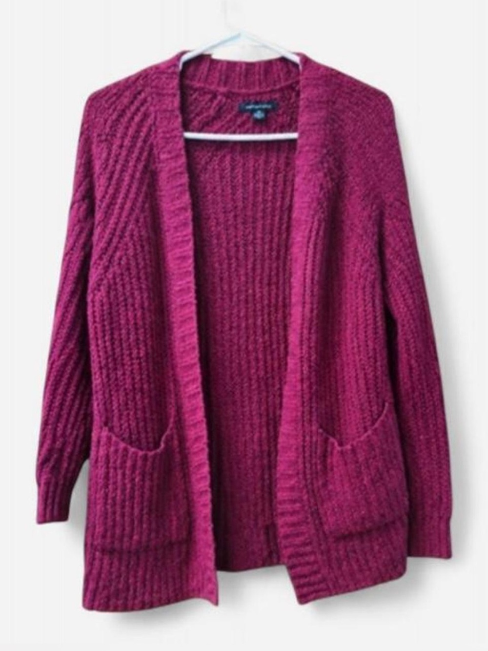 American Eagle Outfitters Open-Front Ribbed Cardigan - Berry
